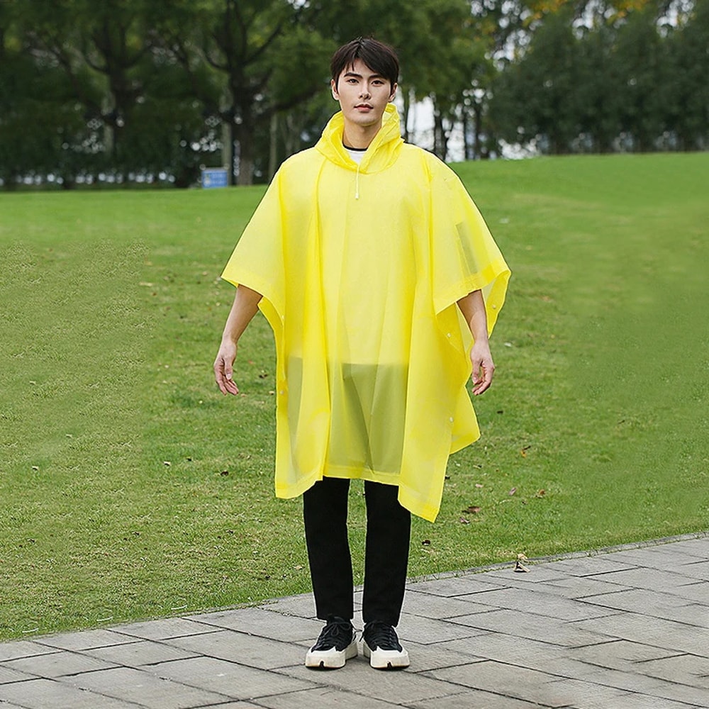 Hood Waterproof Thicken Poncho, Reusable Raincoat with Drawstring, Travel Bicycle Ponchos, Adults Outdoor Rain Coat