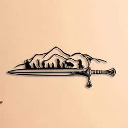 metal wall art retro iron, the fellowship of the ring, silhouette mural frodo and sam, fantasy home decoration