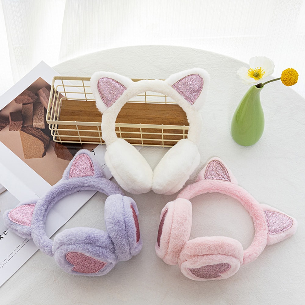 Fashion Solid Earflap Outdoor Cute Glitter Cat Ear Earmuff Soft Plush Warmer Winter Warm For Women 1
