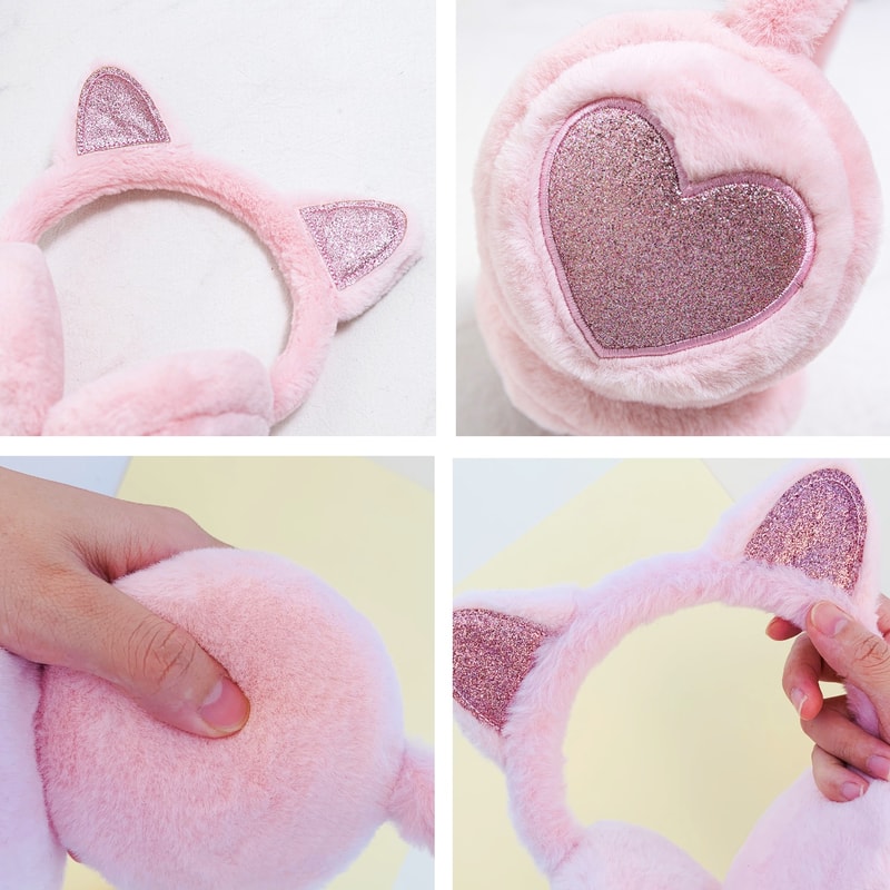 Fashion Solid Earflap Outdoor Cute Glitter Cat Ear Earmuff Soft Plush Warmer Winter Warm For Women 2