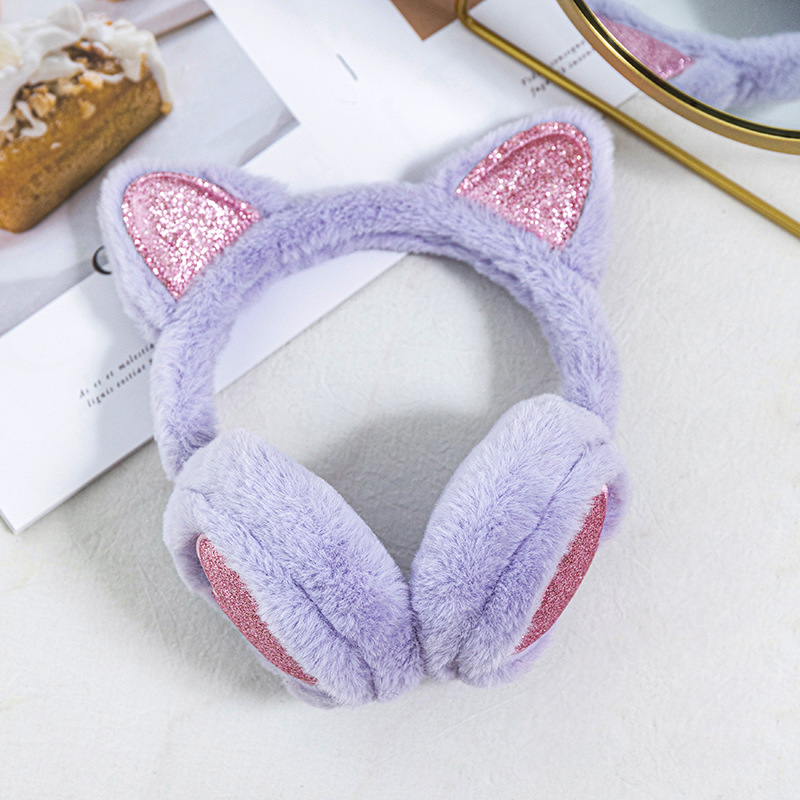 Fashion Solid Earflap Outdoor Cute Glitter Cat Ear Earmuff Soft Plush Warmer Winter Warm For Women 6