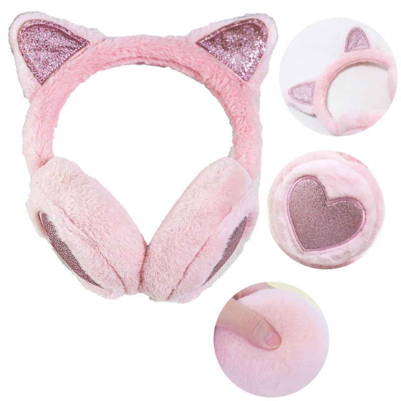 Fashion Solid Earflap Outdoor Cute Glitter Cat Ear Earmuff Soft Plush Warmer Winter Warm For Women 4