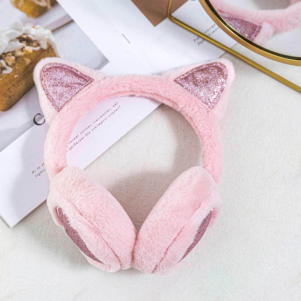 Fashion Solid Earflap Outdoor Cute Glitter Cat Ear Earmuff Soft Plush Warmer Winter Warm For Women 7