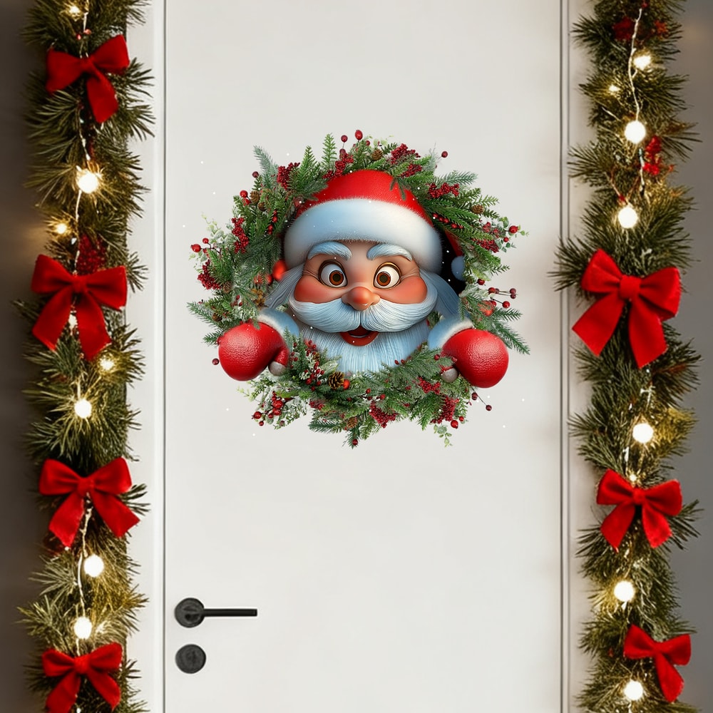 Santa Claus Wreath Stickers Christmas Home Decoration Wall Stickers Perfect For Decorating Christma 4