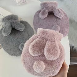 hand feet warmer, cute plush rabbit hot water bag with cover for winter, reusable hot water jug bottle