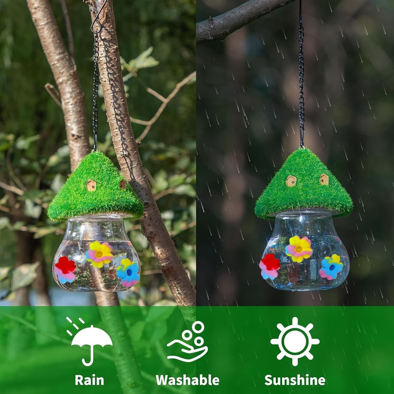 Mushrooms Wind Chimes, Hummingbird Feeder Bird, Hanging Station for Outdoor Garden Decor
