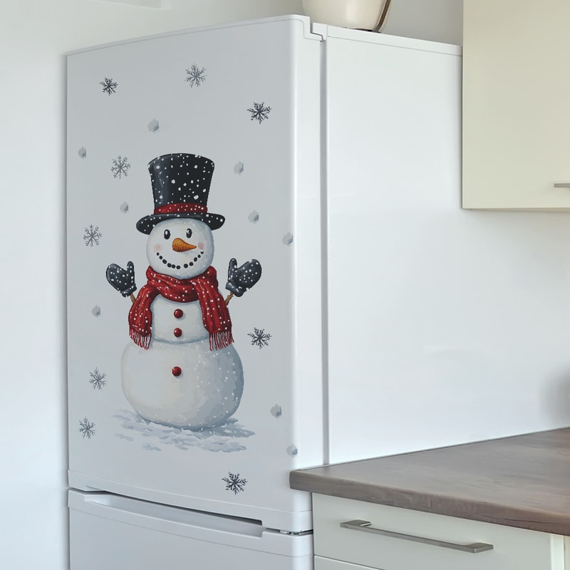 Snowman Snowflake Christmas Wall Stickers, New Year Mural Decoration, Self-adhesive Room Decor