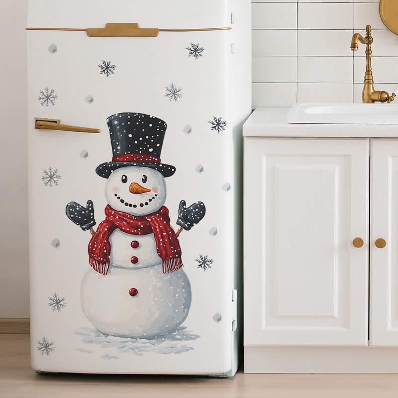Snowman Snowflake Christmas Wall Stickers, New Year Mural Decoration, Self-adhesive Room Decor