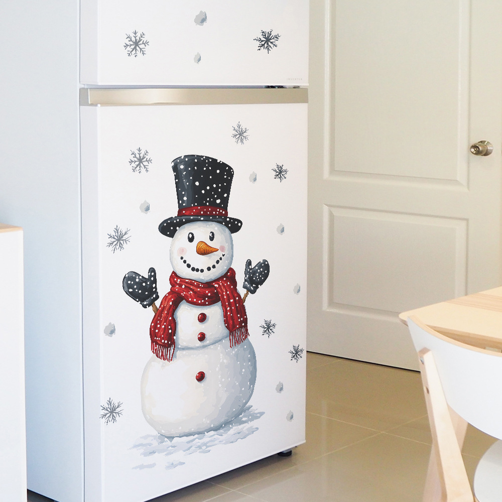 Snowman Snowflake Christmas Wall Stickers, New Year Mural Decoration, Self-adhesive Room Decor
