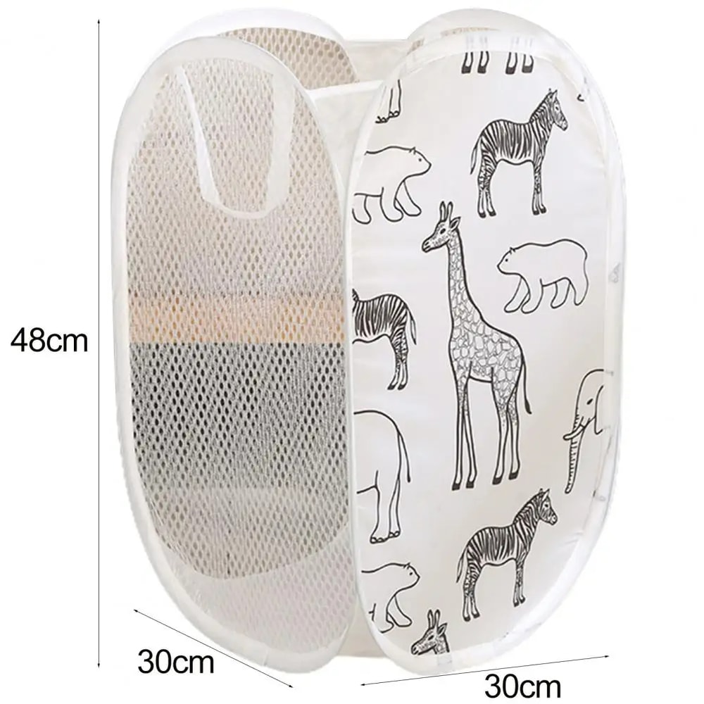 Breathable Dirty Clothes Storage Basket, Cartoon Foldable Basket, Three Sided Grid Organizer