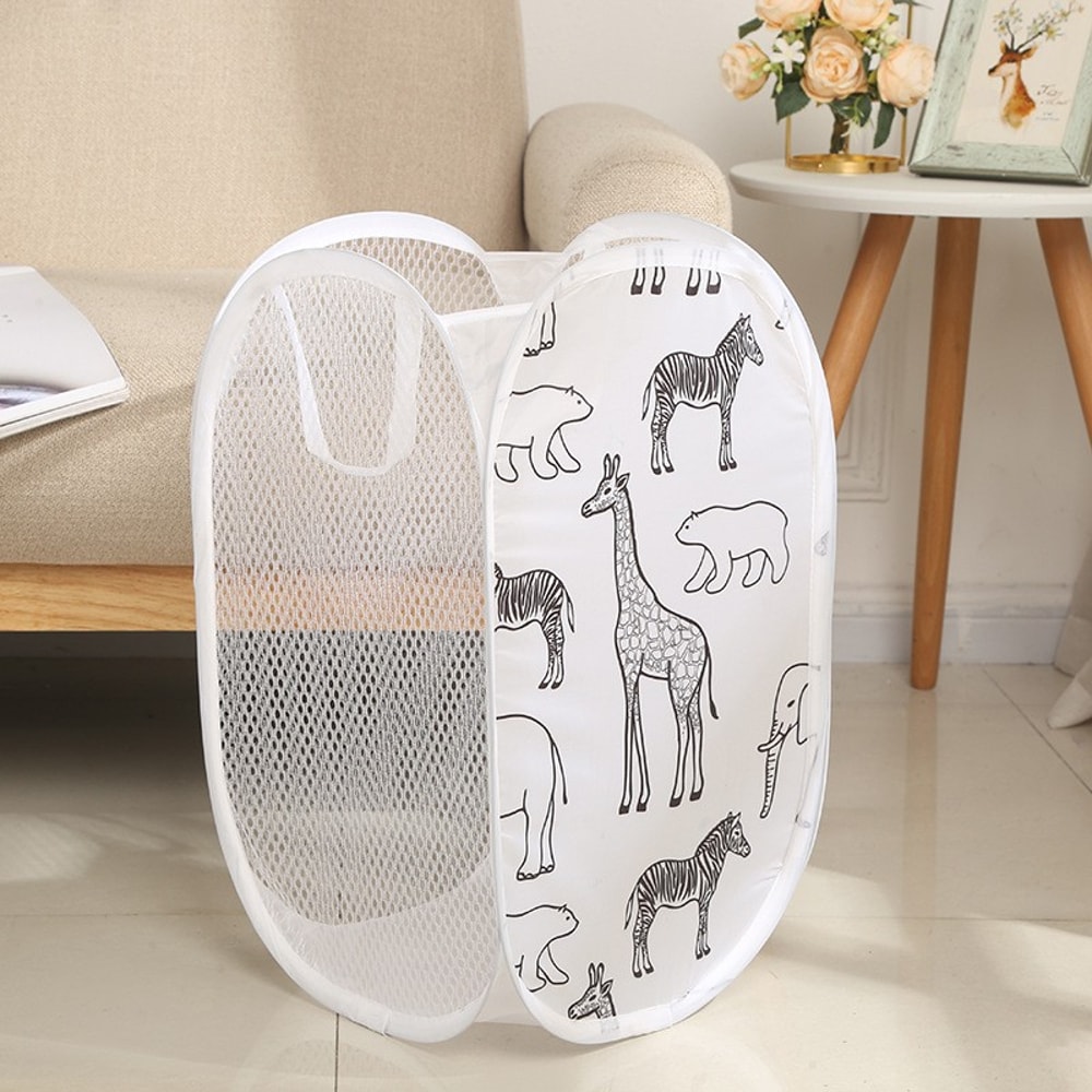 Breathable Dirty Clothes Storage Basket, Cartoon Foldable Basket, Three Sided Grid Organizer
