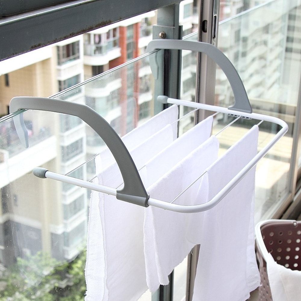 Clothes Hanger for Storage, Foldable Balcony Hanging Socks and Shoes Hanger, Multi Use Towel Hanger