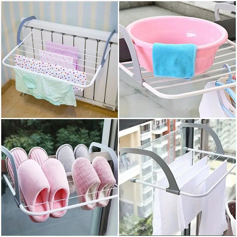 Clothes Hanger for Storage, Foldable Balcony Hanging Socks and Shoes Hanger, Multi Use Towel Hanger