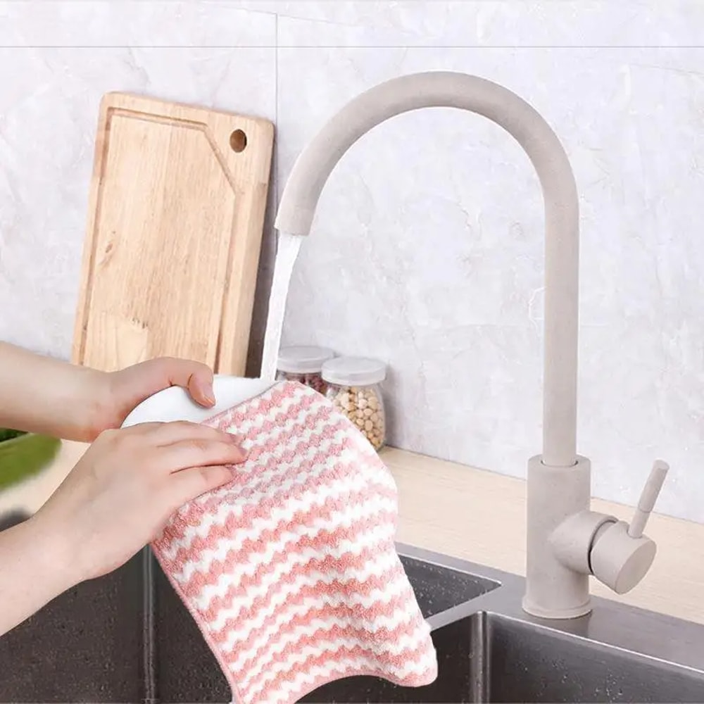 Kitchen Household Scouring Pad Rag, Coral Fleece, Water Absorbing and Oil Resistant