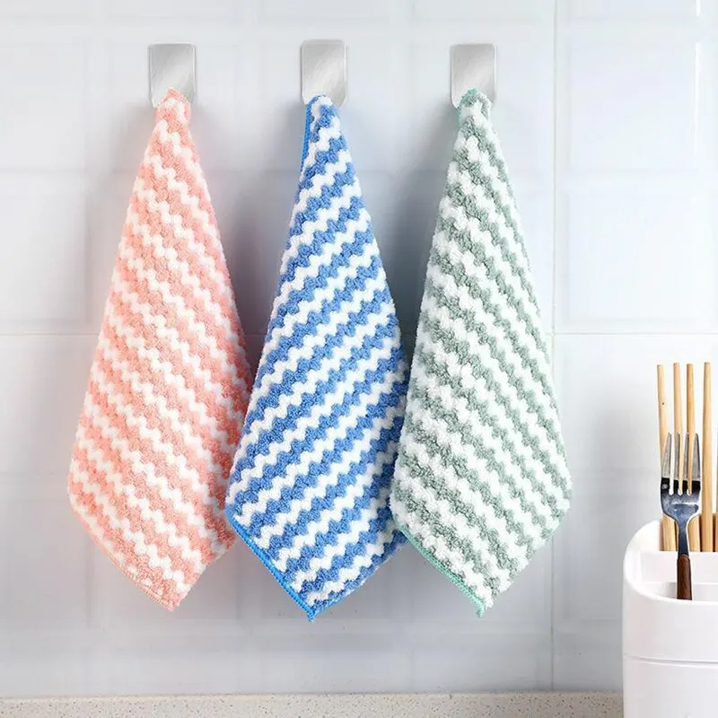 Kitchen Household Scouring Pad Rag, Coral Fleece, Water Absorbing and Oil Resistant