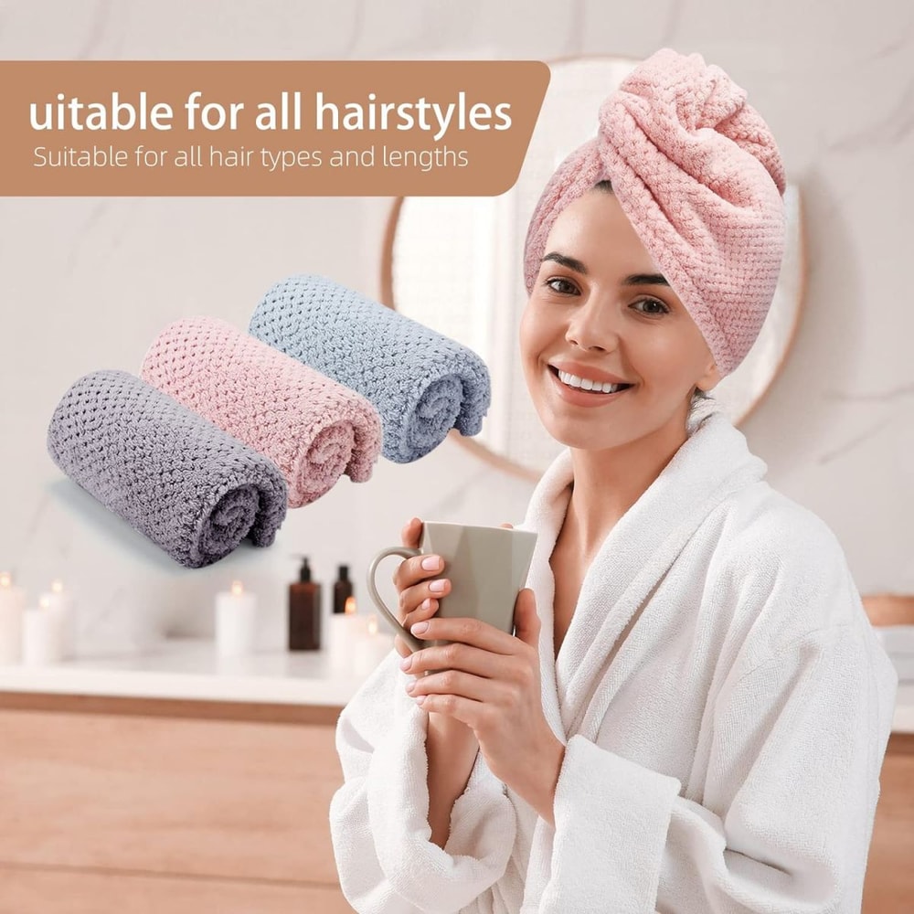 Absorbent Hair Towel Wrap Solid Color Textured Dry Hair Cap For Women 4