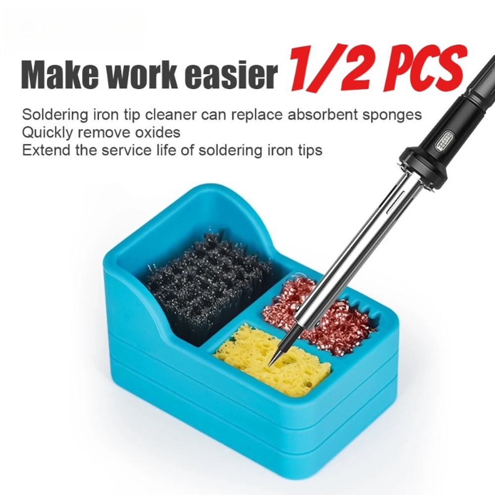 Copper Wire Sponge Steel Brush Soldering Iron Cleaning Box Tin Slag Remove Tool For Welding Head 2