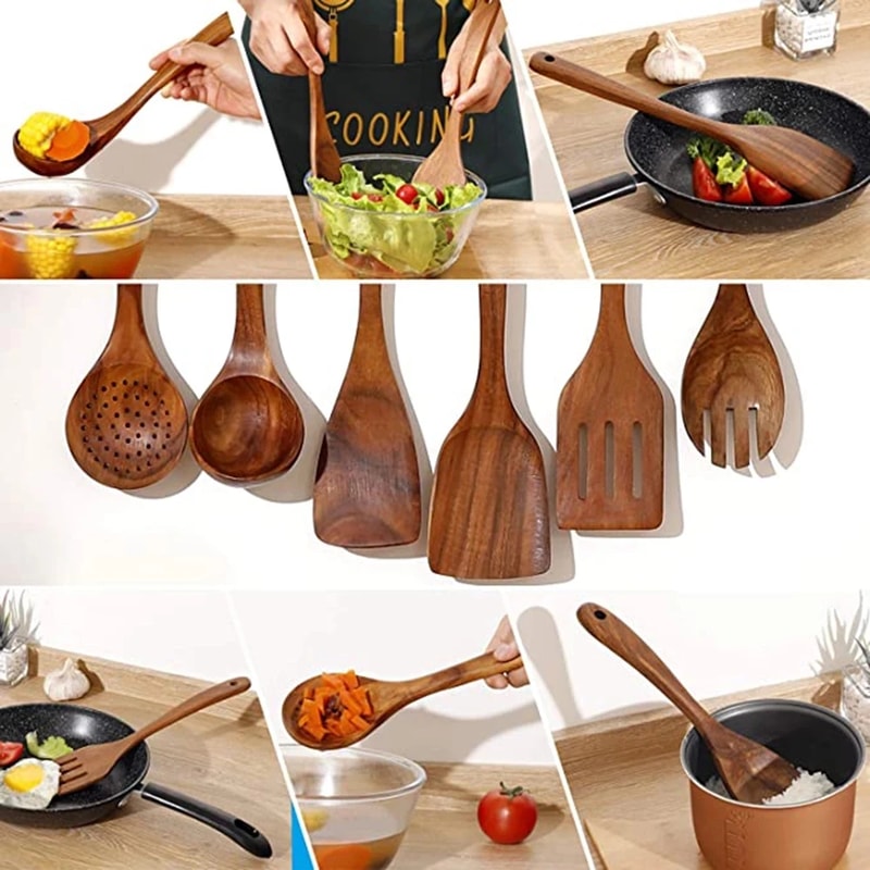 Cooking Utensils Wooden Set Wooden Spoons Soup Tools Kitchen Gift 4