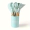 Non-Stick Silicone Kitchen Utensil Set with Wooden Handles, Ladle, Whisk, Spatula & Storage Rack for Cooking and Baking