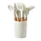 Non-Stick Silicone Kitchen Utensil Set with Wooden Handles, Ladle, Whisk, Spatula & Storage Rack for Cooking and Baking
