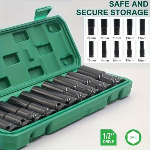 Universal Socket Metric Drive, Drive Metric Impact Socket Set, Deep Socket Set Wrench for Air Pneumatic Repair Tools