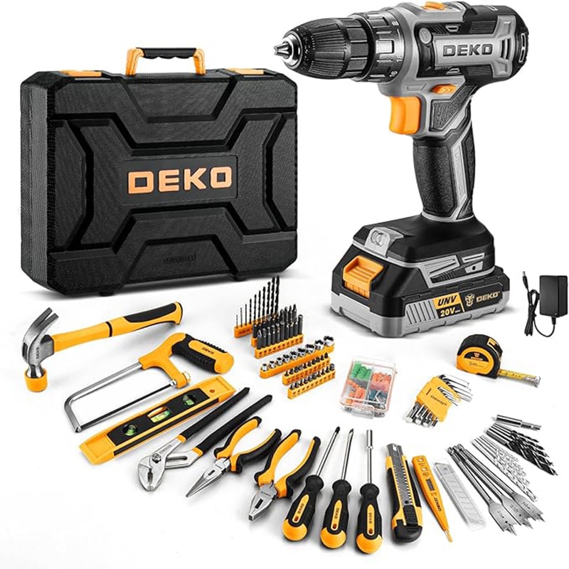 Men Cordless Drill Kit with Battery, Essential Manual Repair Tools, Basic Toolbox for Home Use
