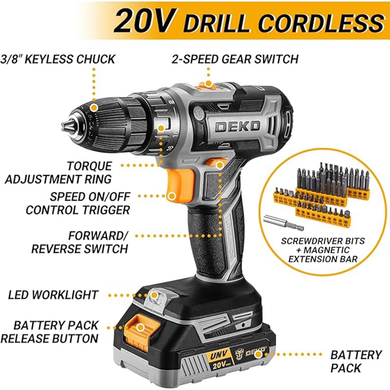 Men Cordless Drill Kit with Battery, Essential Manual Repair Tools, Basic Toolbox for Home Use
