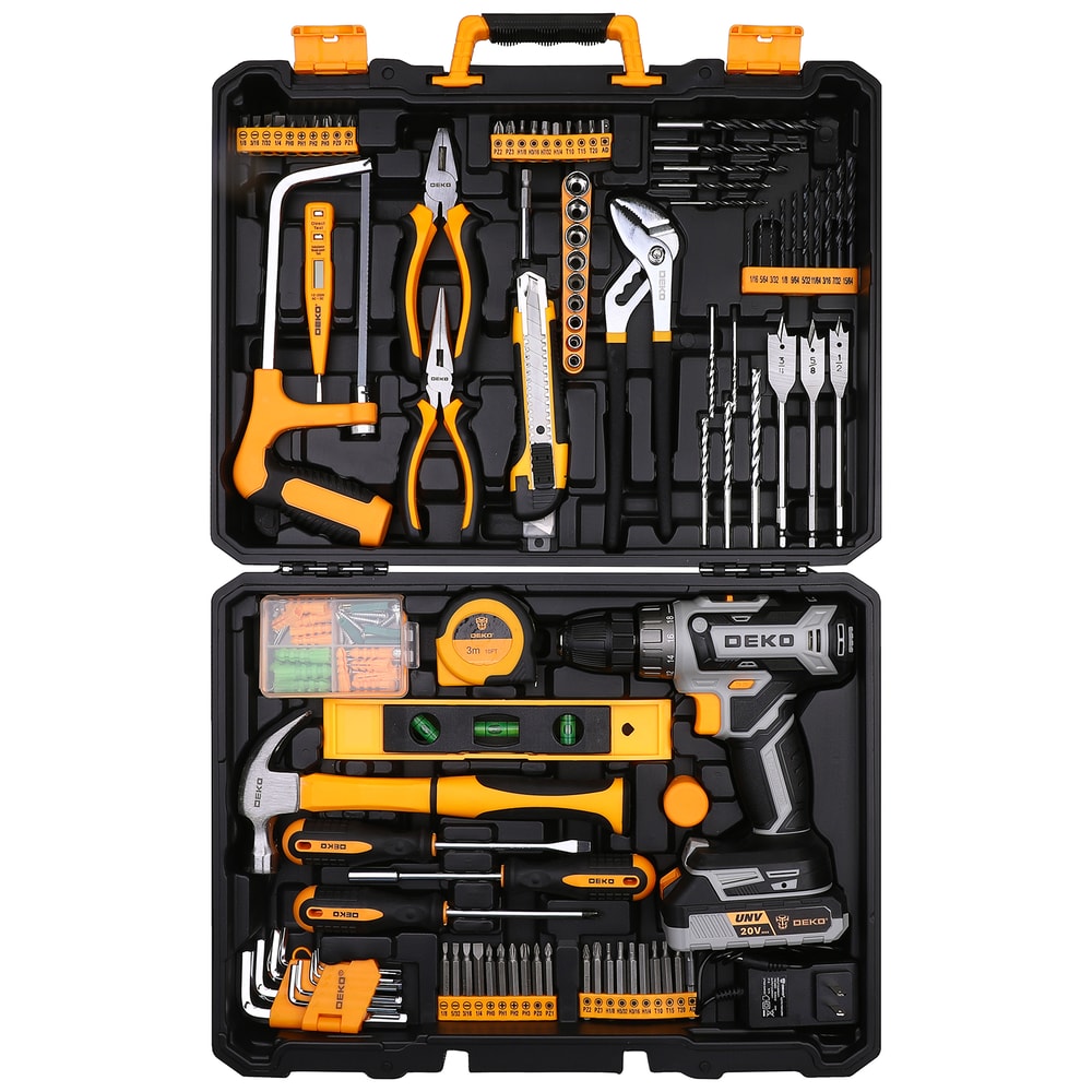Men Cordless Drill Kit with Battery, Essential Manual Repair Tools, Basic Toolbox for Home Use