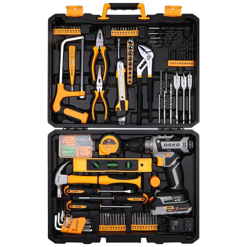 Men Cordless Drill Kit with Battery, Essential Manual Repair Tools, Basic Toolbox for Home Use