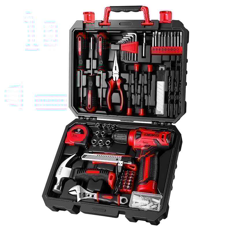 Hand Tool Kits for Women, Tool Set with Red Cordless Drill for Home Use