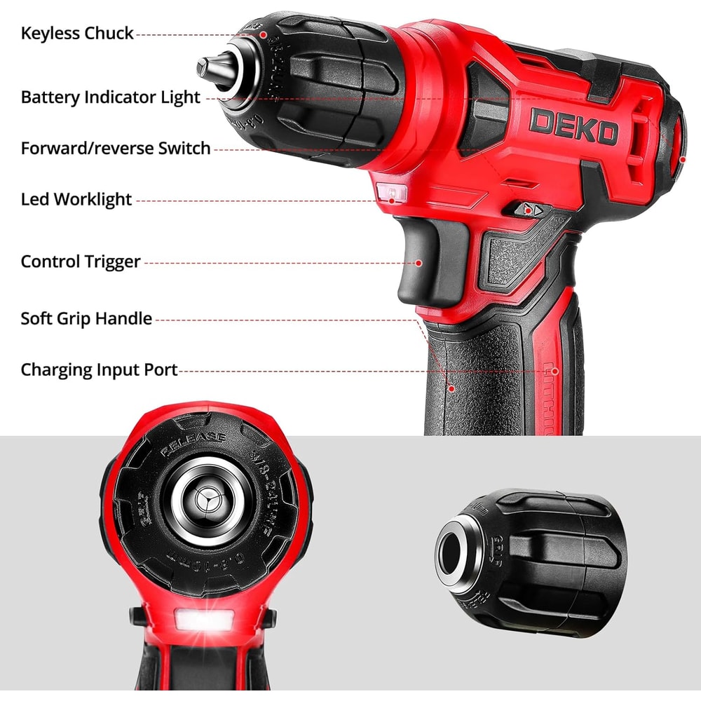 Hand Tool Kits for Women, Tool Set with Red Cordless Drill for Home Use