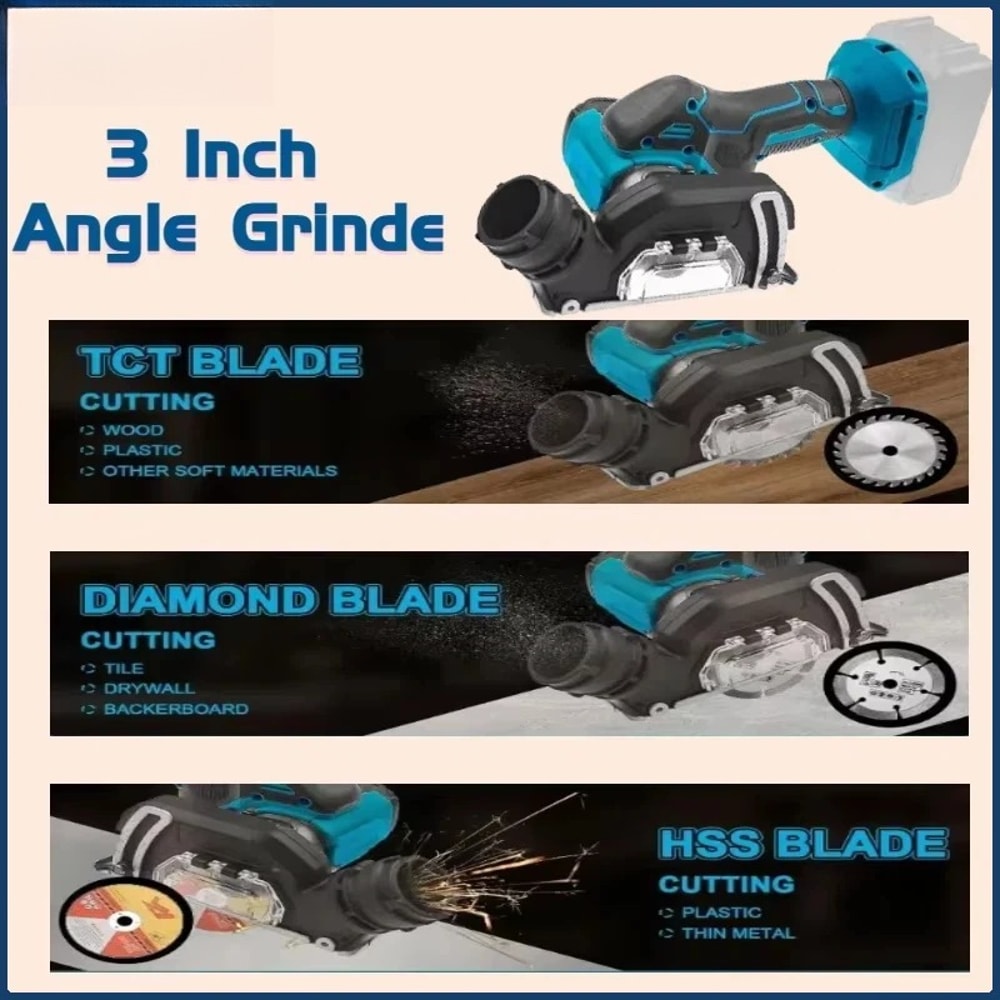 Electric CUT OFF Tool, Mini Angle Grinder Cordless, Circular Saw Power Tool for Makita Battery