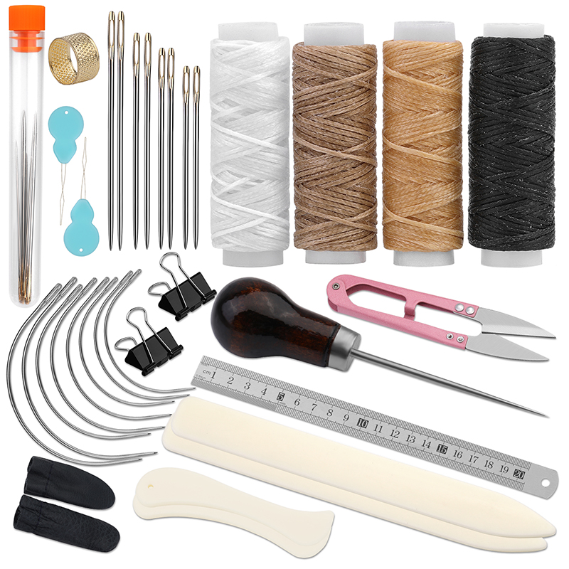 DIY Crafts Bookbinding Tools Kit with Paper Awl, Curved Needles, Wax Thread & Ruler