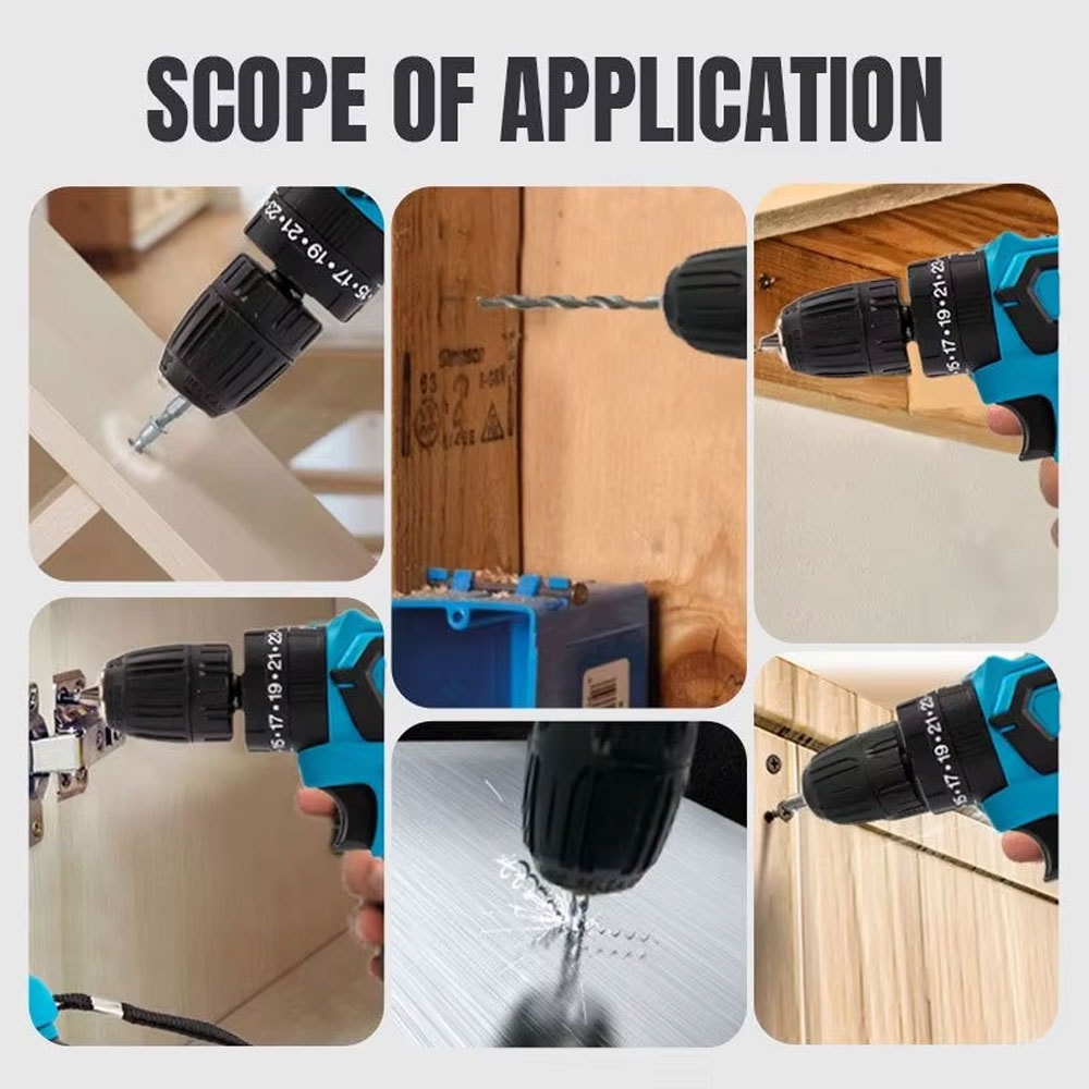 Lithium Battery Cordless Impact Drill, Multifunctional Electric Drill, Rechargeable Speed Power Tool, Screwdriver