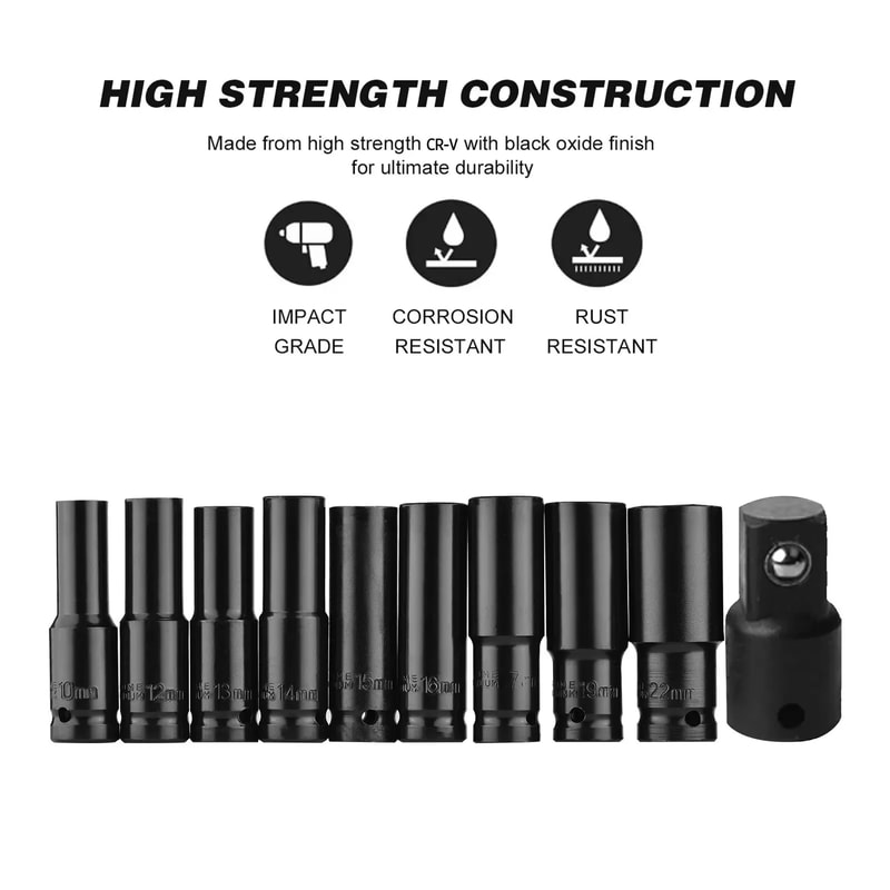 Universal Socket Drive, Deep Socket Set, Drive Metric Impact Socket Set for Pneumatic Tools