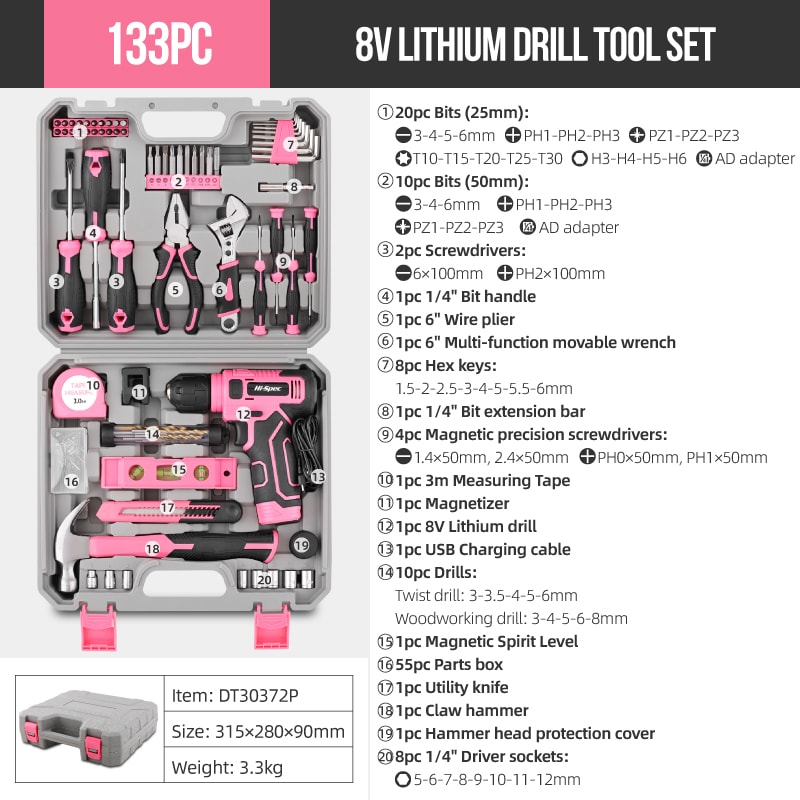 Cordless Drill Power Tool Combo Kits for Home DIY Household Hand Tool Kits