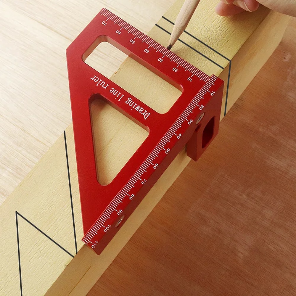 Aluminum Alloy Miter Triangle Ruler, Woodworking Square Protractor, High Precision Layout Measuring Tool for Engineers