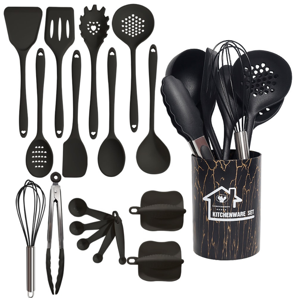Practical Silicone Kitchenware Set Turner Spatula Measuring Spoon Food Grade Cookware Utensils 6