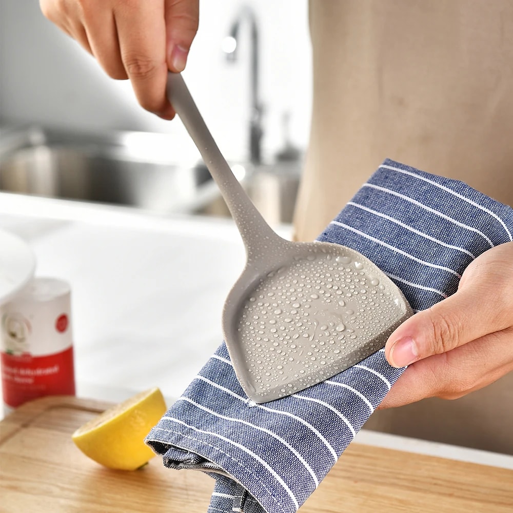 Silicone Kitchenware Set, Khaki Turner Spatula, Soup Spoon & Cooking Tools, Food Grade Utensils for Cooking and Serving