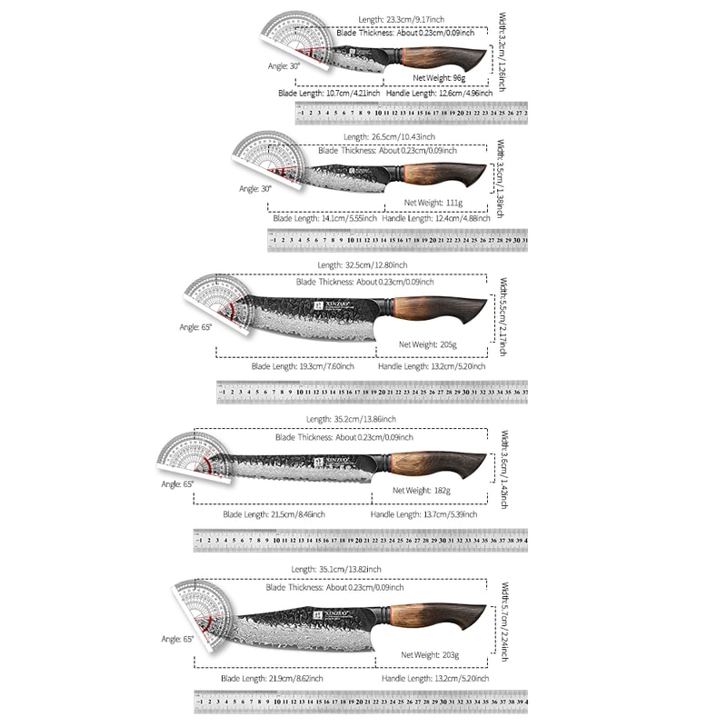 Utility Santoku Chef Knife Set Oak Handles Paring Bread Knife Easy Handling And Great Grip Knives 5