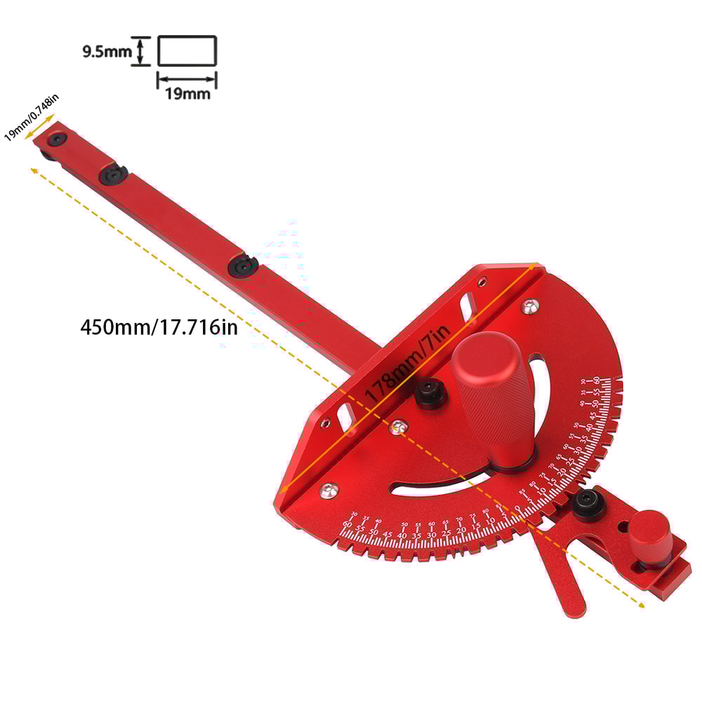 Aluminum Alloy Red Miter Gauge Handle for Table Saw, Router and Miter Gauge Sawing Assembly Ruler, Woodworking Tools