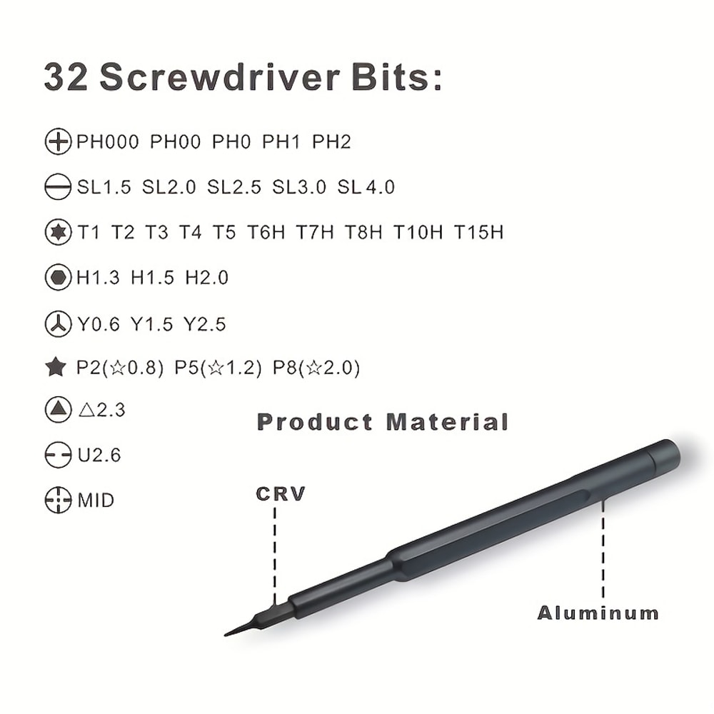 Magnetic Screwdriver Kit with Precision Bits, Torx Hex Handle for Mobile Phone Repairs