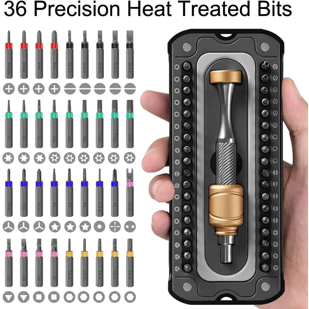 Screwdriver Set with Magnetic Steel Torx, Phillips Bits, Low Gravity Handle for PC, iPhone Repairs