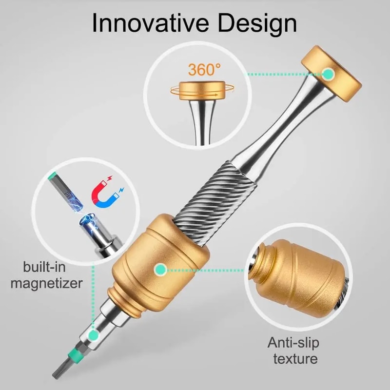 Screwdriver Set with Magnetic Steel Torx, Phillips Bits, Low Gravity Handle for PC, iPhone Repairs