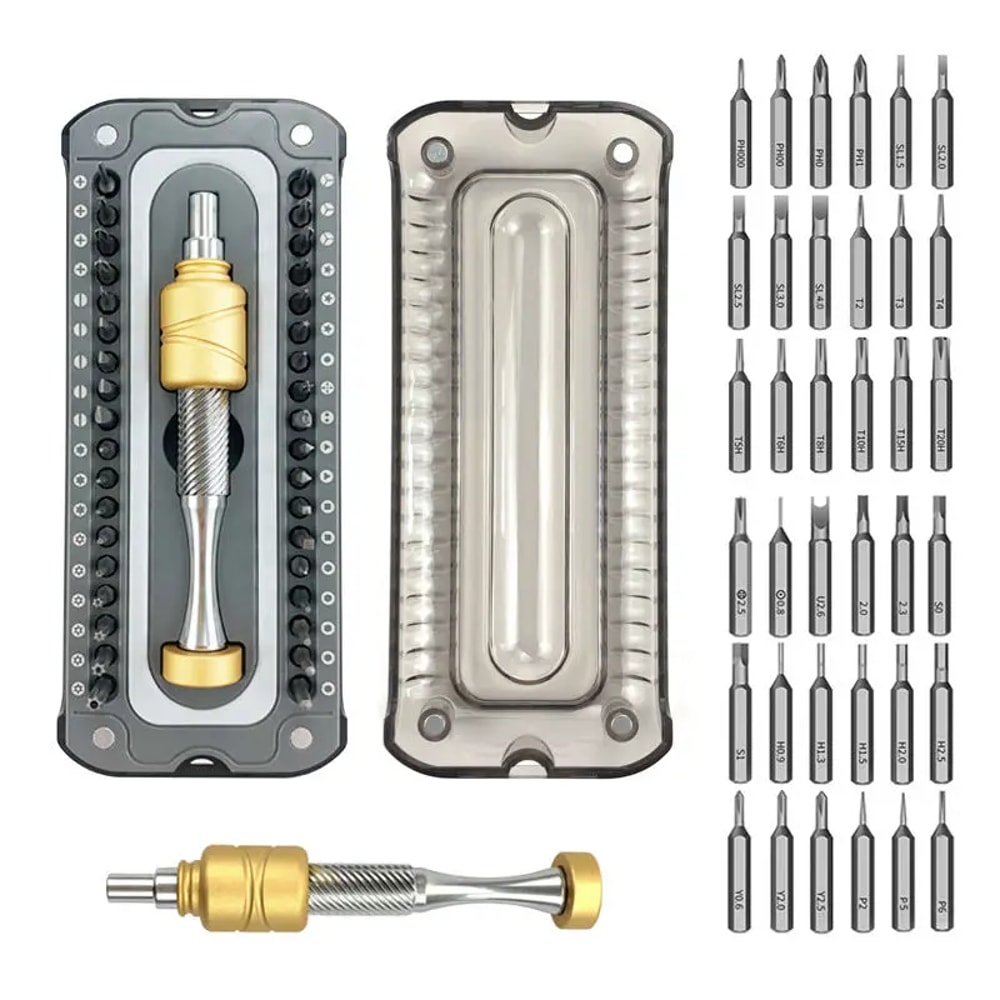 Screwdriver Set with Magnetic Steel Torx, Phillips Bits, Low Gravity Handle for PC, iPhone Repairs