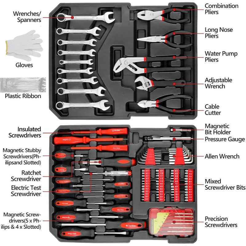 Hand Tools for Daily Use, Home Repair Tool Kit with Wrenches, Socket and Trolley Case