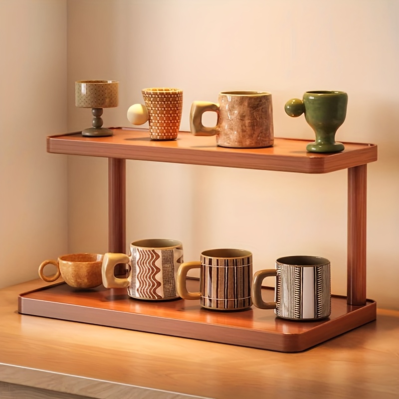 Versatile Wooden Storage Rack, Decorative Handles Countertop Organizer for Kitchen & Tea Room, Perfect for Spices