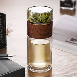 eco-friendly double glass water bottle, tea infuser tumbler with case, high quality drinkware