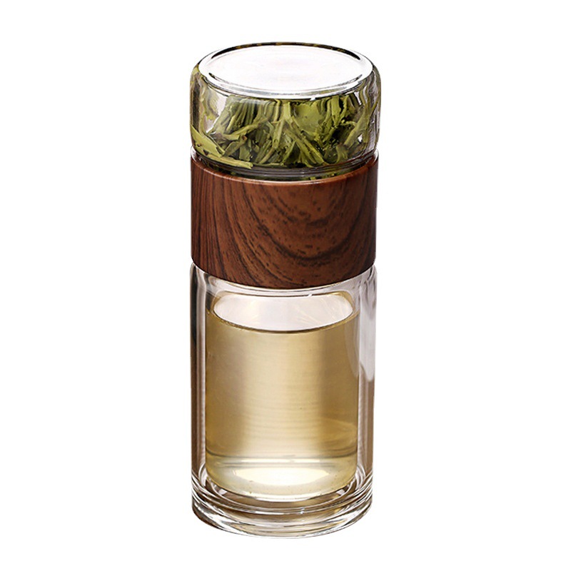 Eco-Friendly Double Glass Water Bottle, Tea Infuser Tumbler with Case, High Quality Drinkware