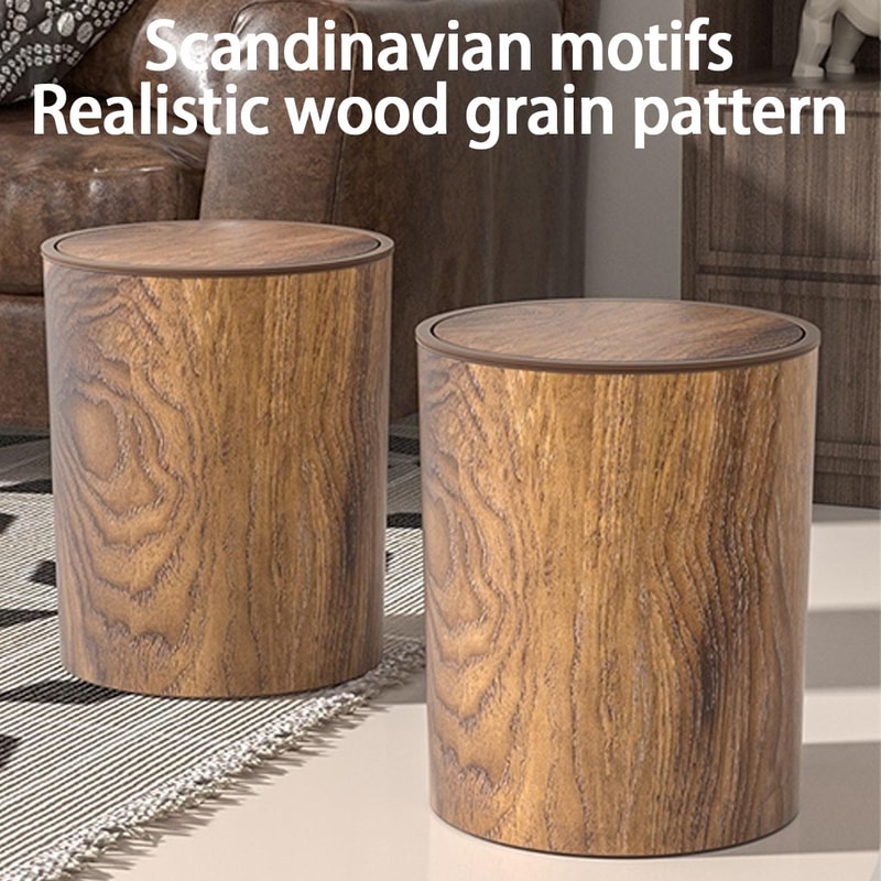 Office Wastebasket With Swing Lid Imitation Wood Kitchen Garbage Container Bin For Home Bathroom 2